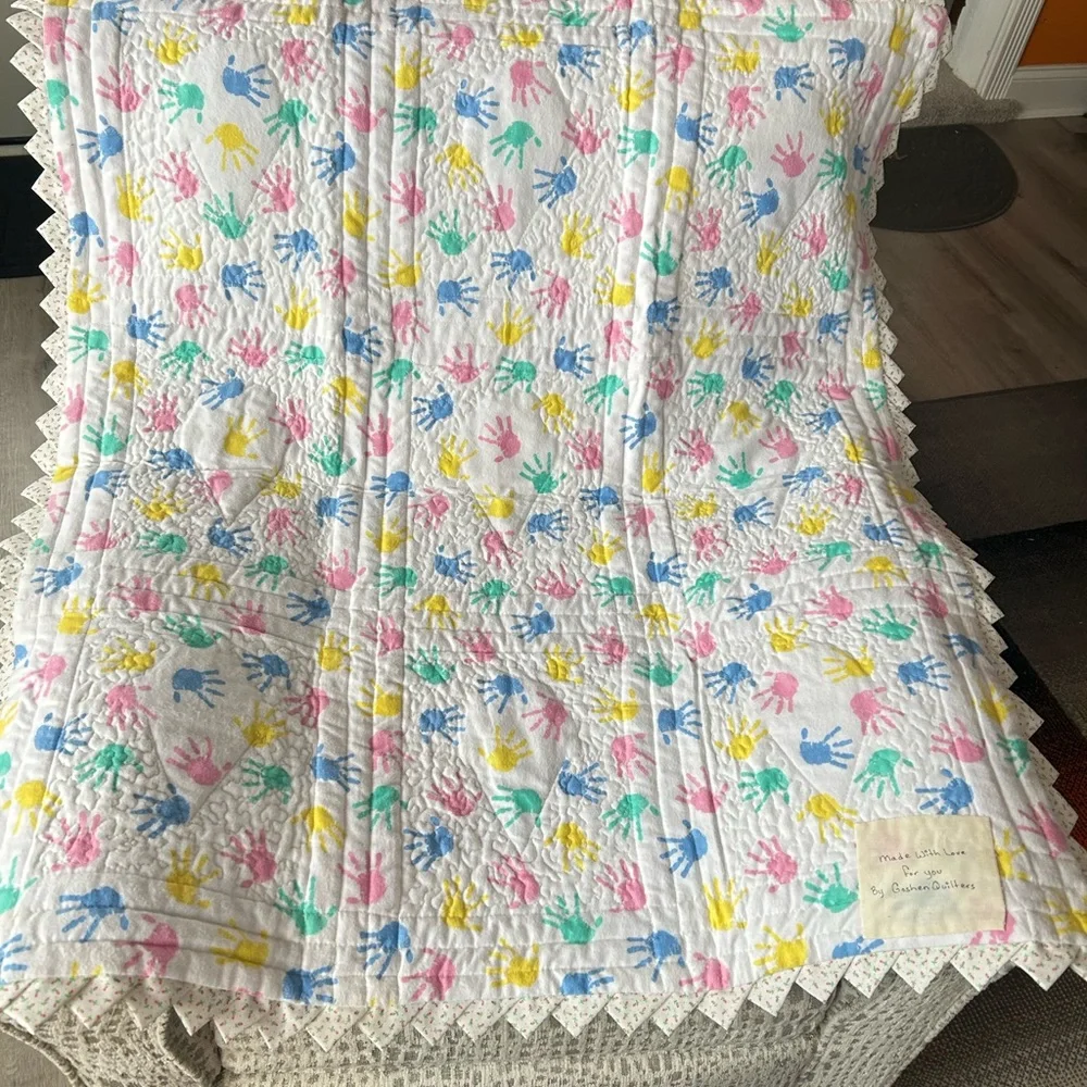 Handmade Ice Cream Cone Quilt - White with Pink Trim